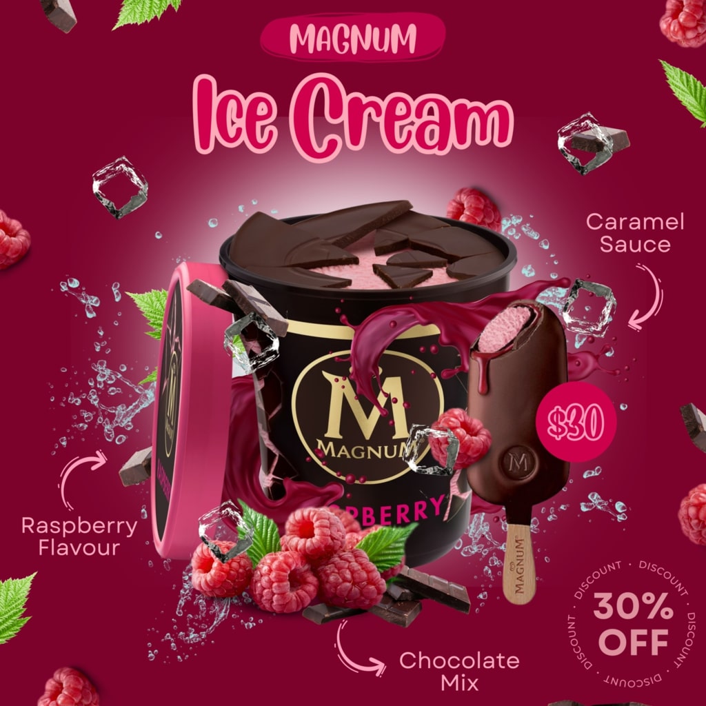 Magnum rasberry icecream poster